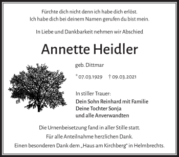 Traueranzeige von Annette Heidler von Frankenpost