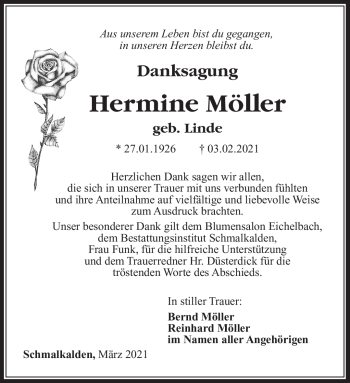 Traueranzeige von Hermine Möller von Südthüringer Presse
