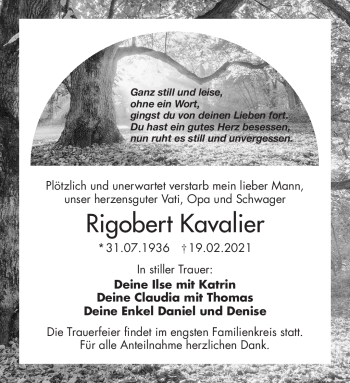 Traueranzeige von Rigobert Kavalier von Frankenpost