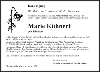 Traueranzeige von Marie Kühnert von Südthüringer Presse