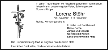 Traueranzeige von Lorenz Stöhr von Frankenpost