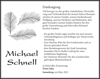 Traueranzeige von Michael Schnell von Südthüringer Presse