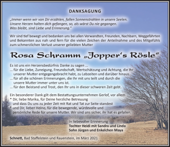 Traueranzeige von Rosa Schramm von Südthüringer Presse