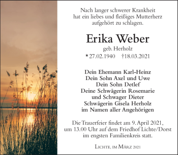 Traueranzeige von Erika Weber von Südthüringer Presse