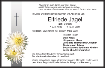 Traueranzeige von Elfriede Jagel von Frankenpost