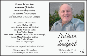 Traueranzeige von Lothar Seifert von Südthüringer Presse