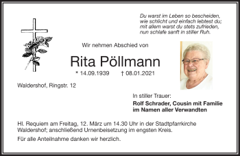 Traueranzeige von Rita Pöllmann von Frankenpost