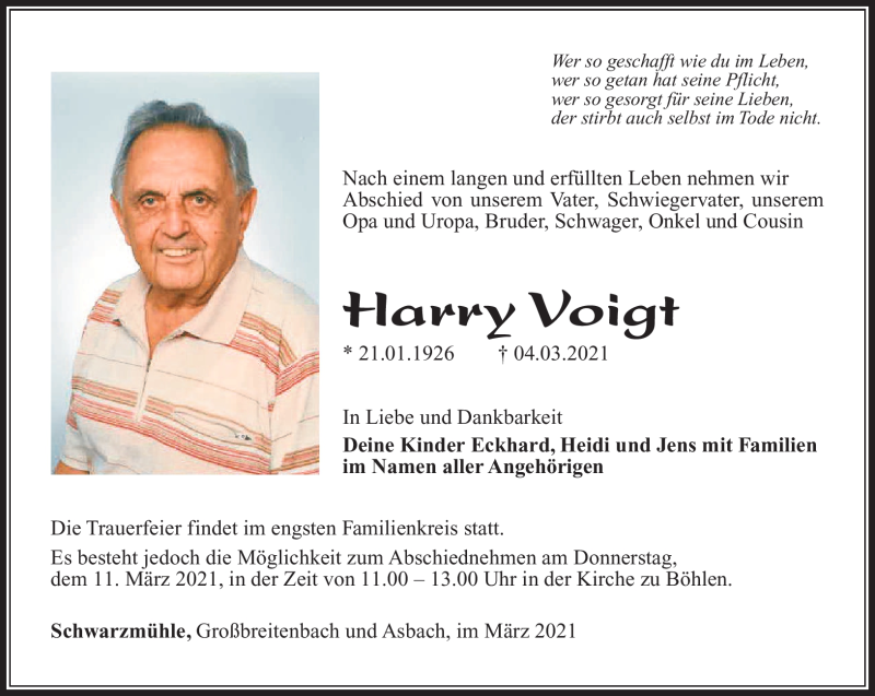 Traueranzeigen von Harry Voigt frankengedenkt.de
