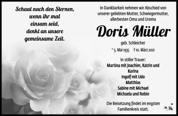 Traueranzeige von Doris Müller von Südthüringer Presse