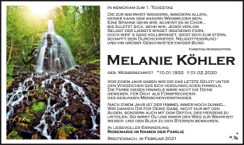 Traueranzeige von Melanie Köhler von Südthüringer Presse
