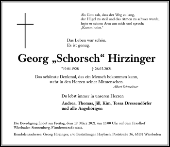 Traueranzeige von Georg Hirzinger von Neue Presse Coburg