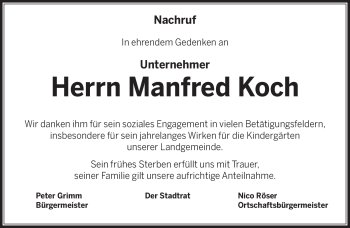 Traueranzeige von Manfred Koch von Südthüringer Presse