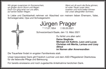 Traueranzeige von Jürgen Prager von Frankenpost