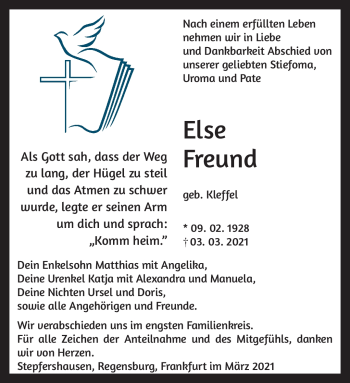 Traueranzeige von Else Freund von Südthüringer Presse