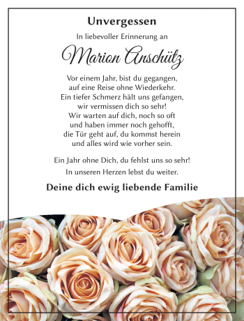 Traueranzeige von Marion Anschütz von Neue Presse Coburg