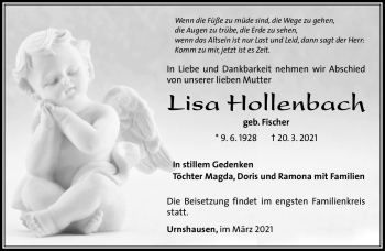 Traueranzeige von Lisa Hollerbach von Südthüringer Presse