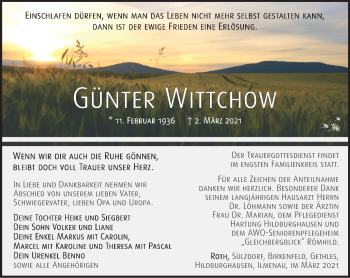 Traueranzeige von Günter Wittchow von Südthüringer Presse