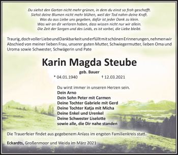 Traueranzeige von Karin Steube von Südthüringer Presse