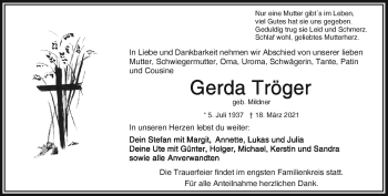 Traueranzeige von Gerda Tröger von Frankenpost