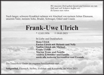 Traueranzeige von Frank-Uwe Ulrich von Südthüringer Presse