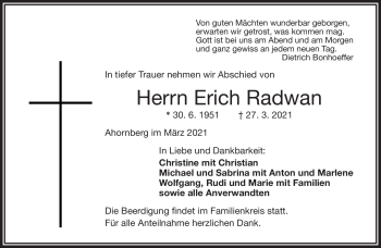Traueranzeige von Erich Radwan von Frankenpost