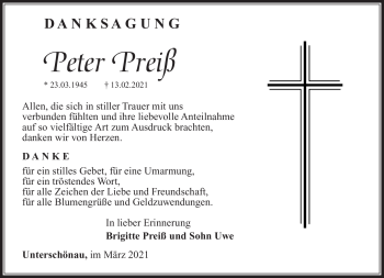 Traueranzeige von Peter Preiß von Südthüringer Presse