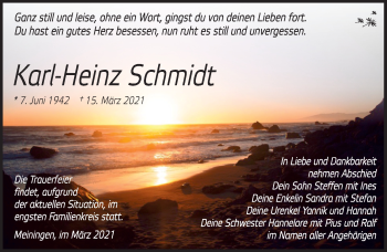 Traueranzeige von Karl-Heinz Schmidt von Südthüringer Presse