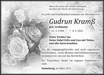 Traueranzeige von Gudrun Kramß von Südthüringer Presse