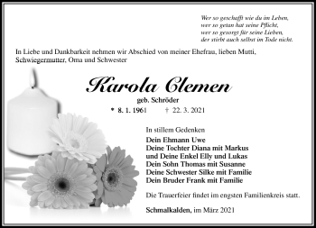 Traueranzeige von Karola Clemen von Südthüringer Presse