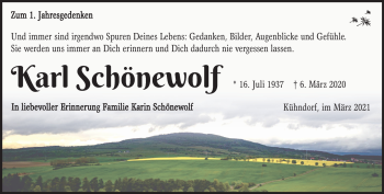 Traueranzeige von Karl Schönewolf von Südthüringer Presse