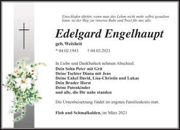 Traueranzeige von Edelgard Engelhaupt von Südthüringer Presse