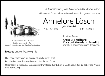 Traueranzeige von Annelore Lösch von Neue Presse Coburg