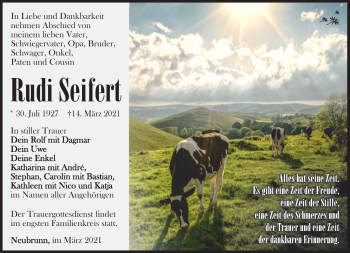 Traueranzeige von Rudi Seifert von Südthüringer Presse