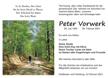 Traueranzeige von Peter Vorwerk von Südthüringer Presse