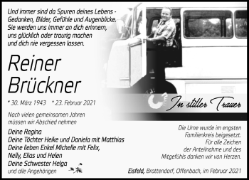 Traueranzeige von Reiner Brückner von Südthüringer Presse