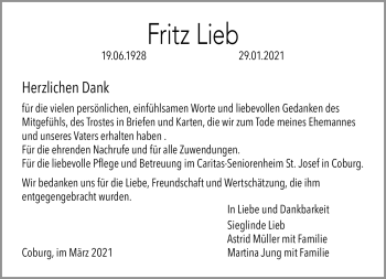 Traueranzeige von Fritz Lieb von Neue Presse Coburg