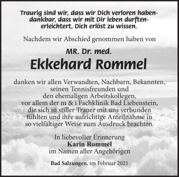 Traueranzeige von Ekkehard Rommel von Südthüringer Presse