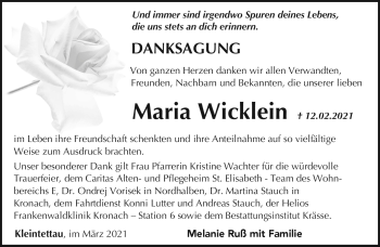 Traueranzeige von Maria Wicklein von Neue Presse Coburg