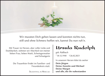 Traueranzeige von Ursula Rudolph von Südthüringer Presse