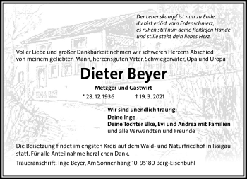 Traueranzeige von Dieter Beyer von Frankenpost
