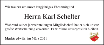 Traueranzeige von Karl Schelter von Frankenpost