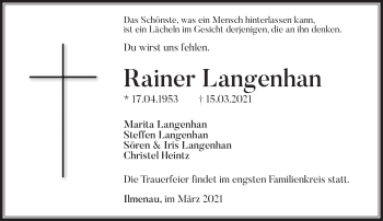 Traueranzeige von Reiner Langenhan von Südthüringer Presse