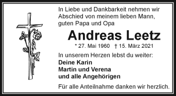 Traueranzeige von Andreas Leetz von Frankenpost