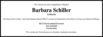 Traueranzeige von Barbara Schiller von Neue Presse Coburg