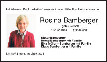 Traueranzeige von Rosina Bamberger von Neue Presse Coburg