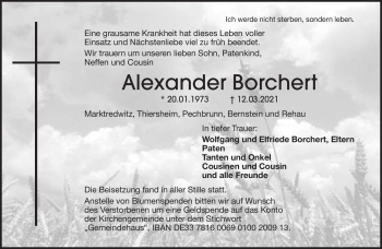 Traueranzeige von Alexander Borchert von Frankenpost