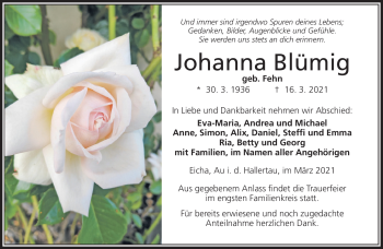 Traueranzeige von Johanna Blümig von Neue Presse Coburg