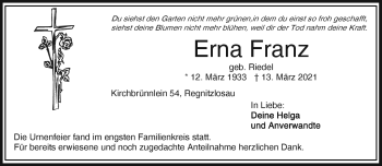 Traueranzeige von Erna Franz von Frankenpost