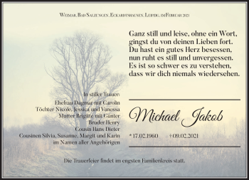 Traueranzeige von Michael Jakob von Südthüringer Presse