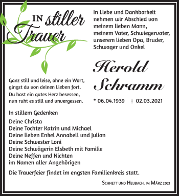 Traueranzeige von Herold Schramm von Südthüringer Presse